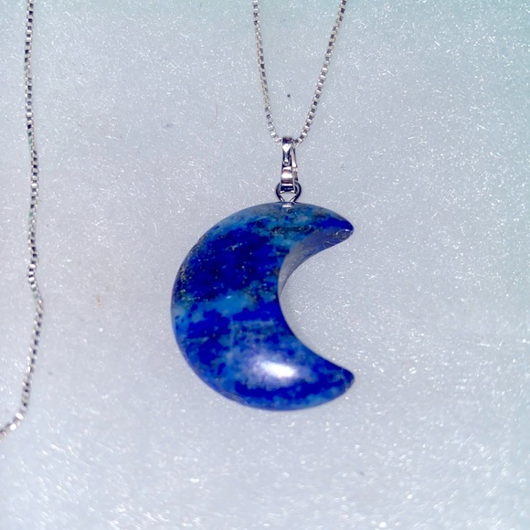 Giu Giu Boutique Jewelry - Boho hippie Blue Lapis Lazuli Moon 🌙 Sterling Silver Necklace